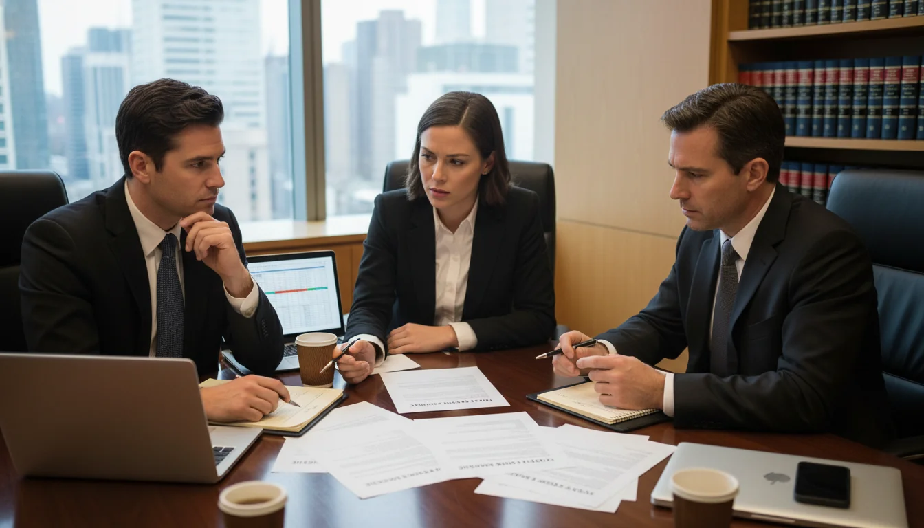 Legal team reviewing agreement documents