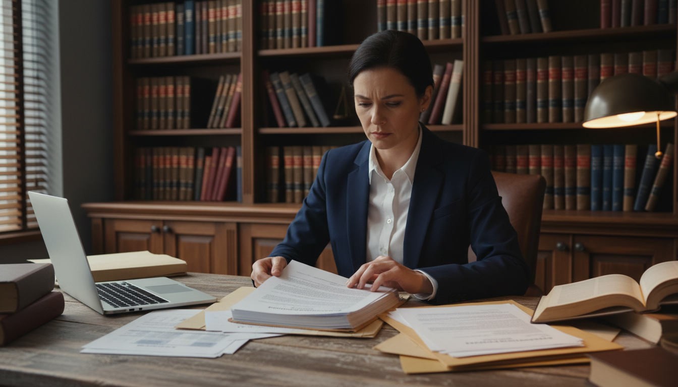 Legal advisor reviewing documents