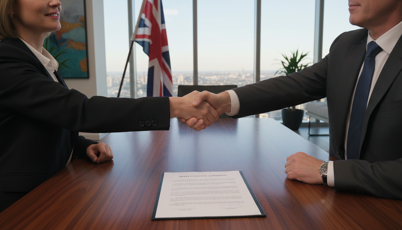 Business professionals signing contract