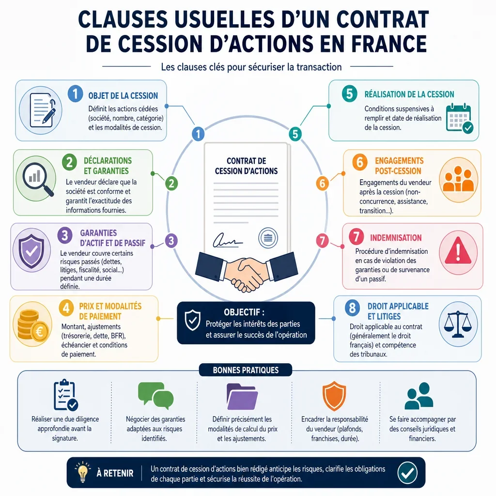 Clauses usuelles d’un contrat de cession d’actions