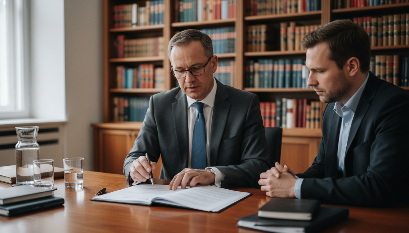 Lawyer explaining contract terms.