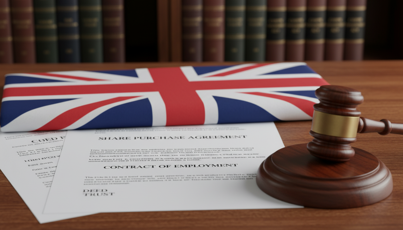 UK flag with legal documents and gavel