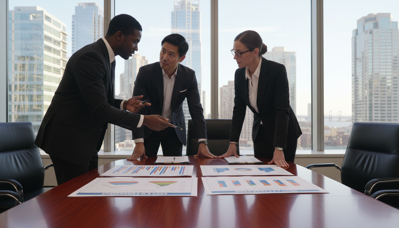 Legal team discussing stock purchase terms