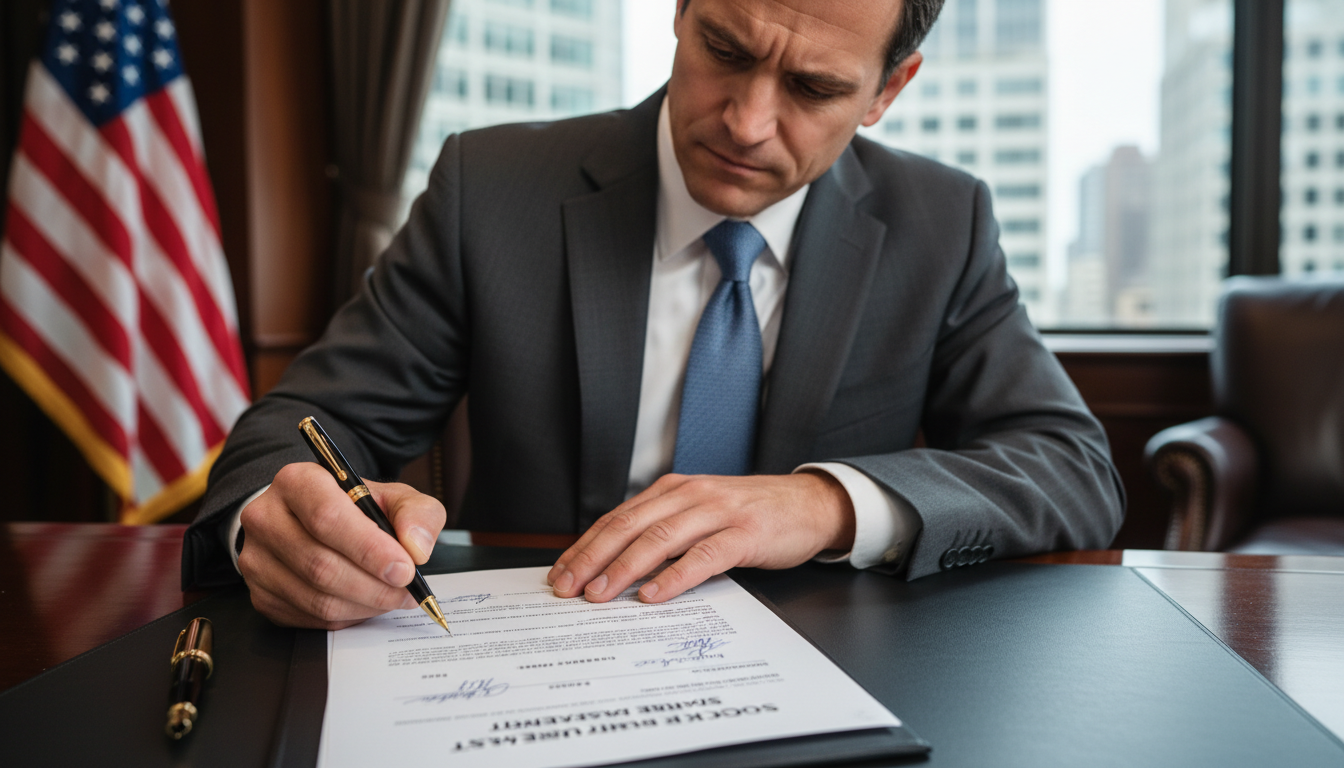 Signing stock purchase agreement contract