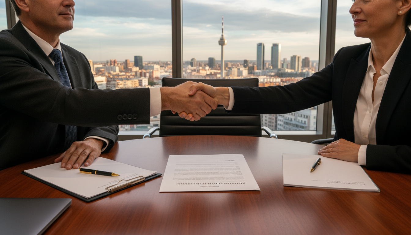 Signing stock sale agreement in Spain