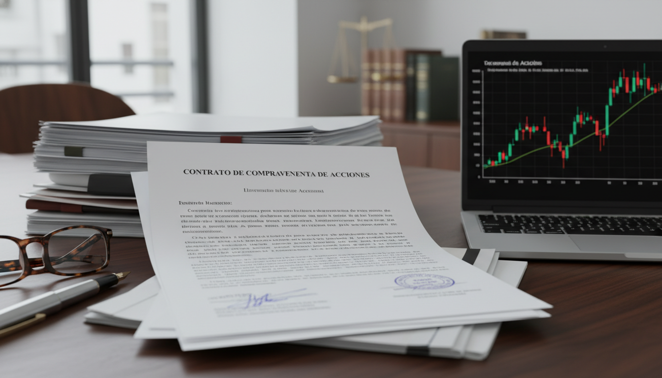 Stack of Spanish stock sale legal papers