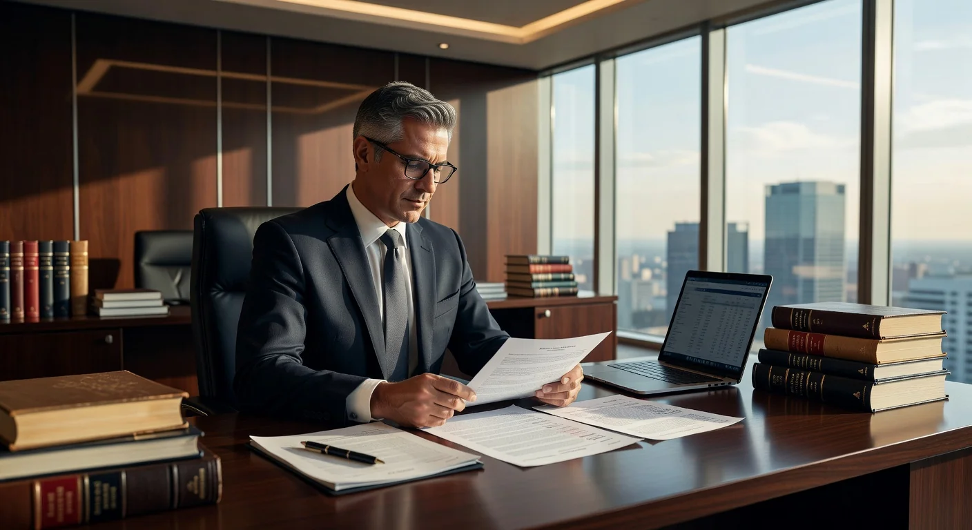 Mexican lawyer reviewing stock purchase contract
