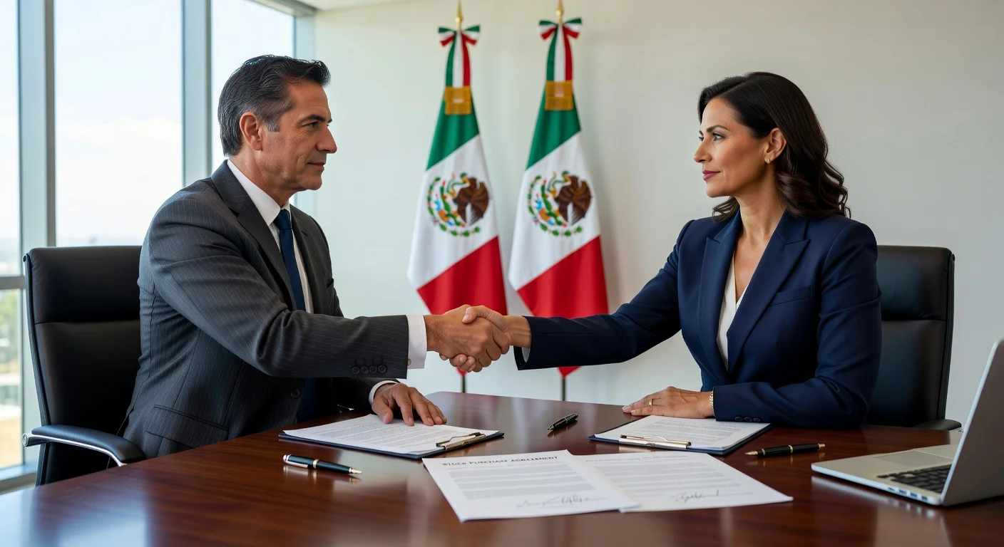 Signing stock purchase agreement in Mexico