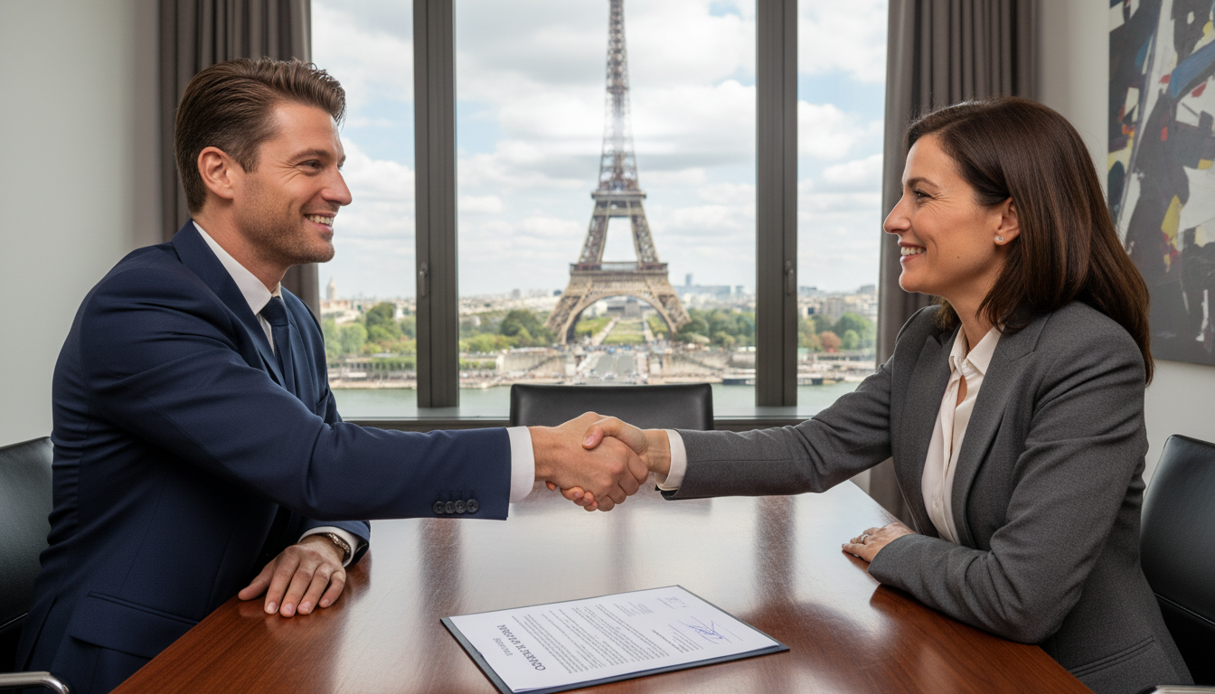 Business professionals signing contract