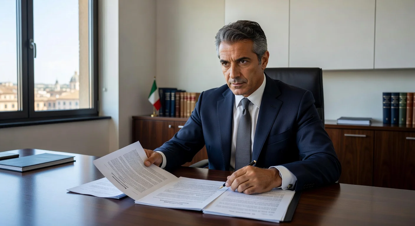 Italian lawyer reviewing stock contract