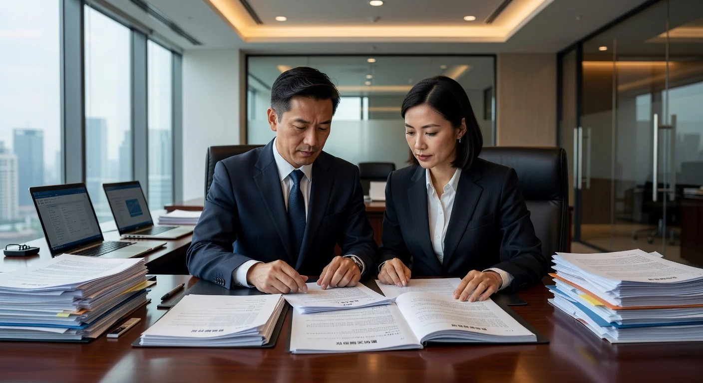 Chinese lawyers reviewing equity agreement