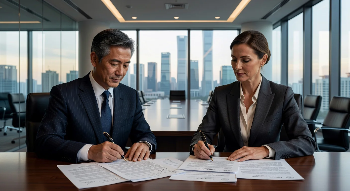 Signing equity purchase contract in Beijing