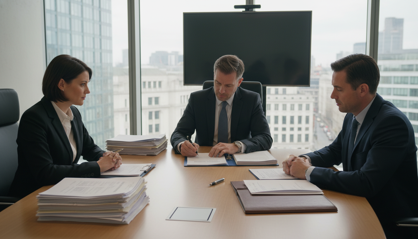 Business professionals signing board resolution