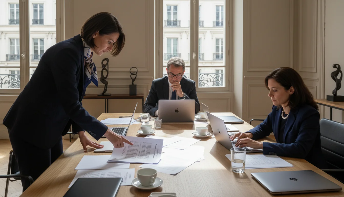 Legal team discussing board resolutions