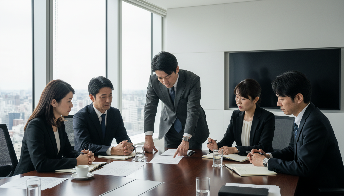 Japanese boardroom meeting professionals