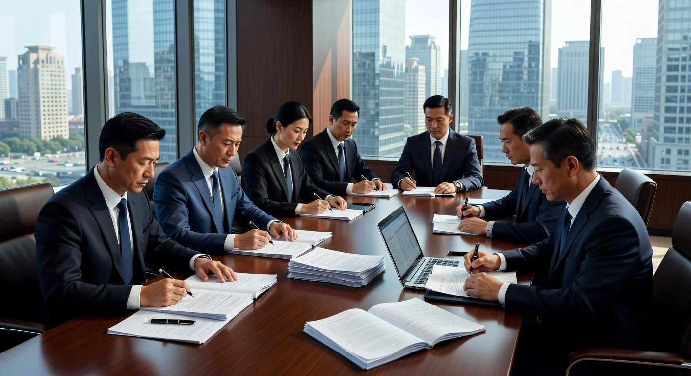 Chinese board meeting with documents