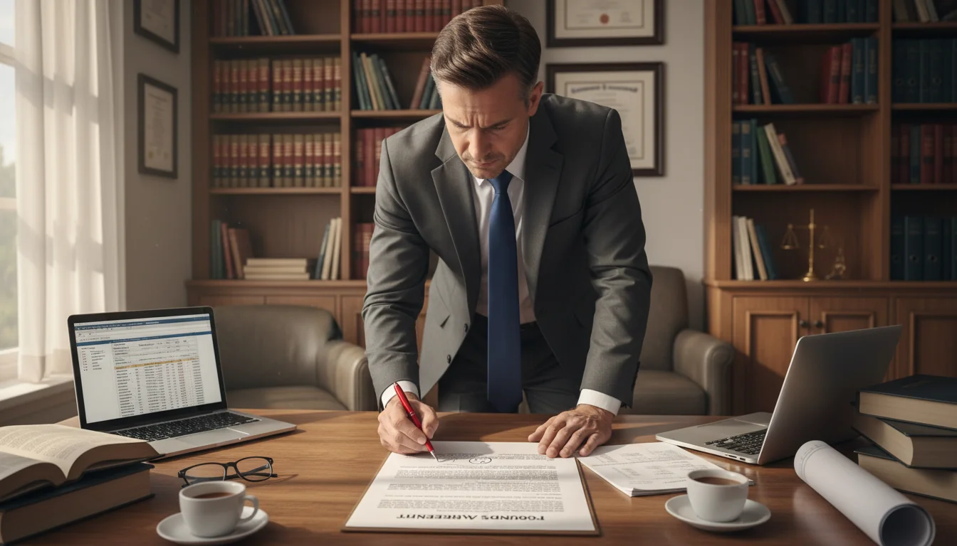 Legal advisor reviewing founder terms