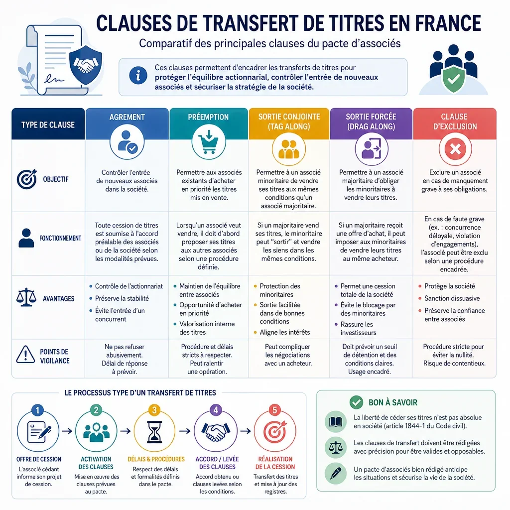 Comparatif des clauses de transfert de titres