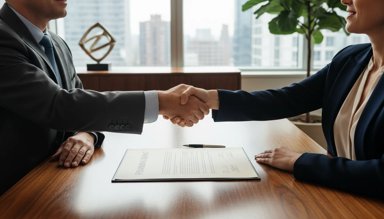 Business partners shaking hands over agreement