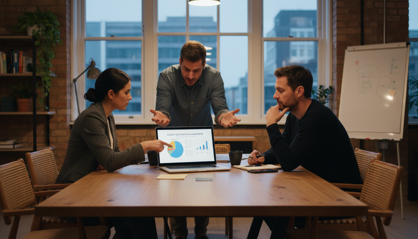 Team discussing equity shares