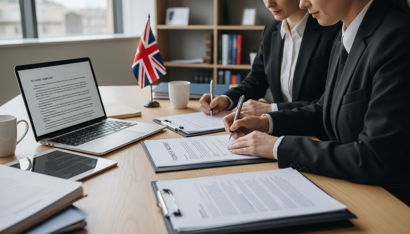 Business professionals signing agreement