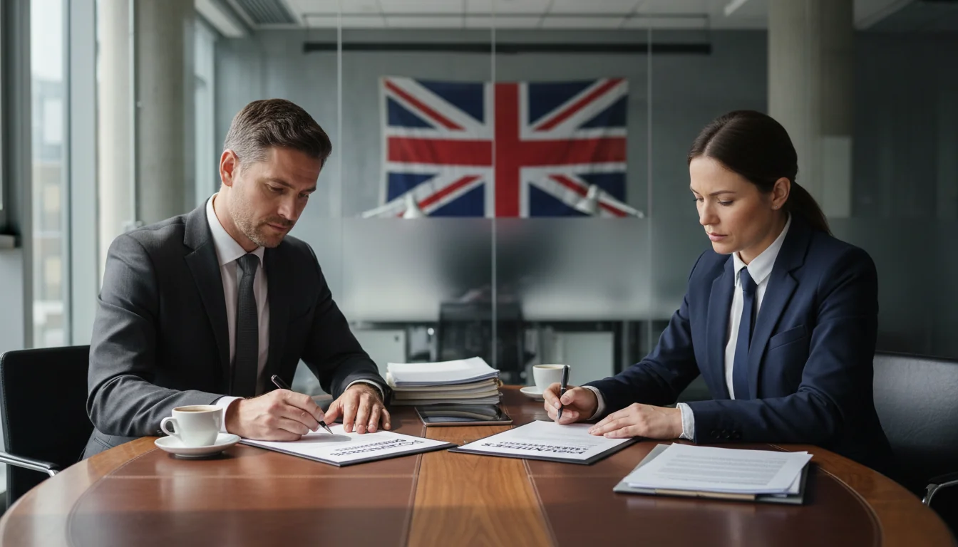 Business professionals signing agreement