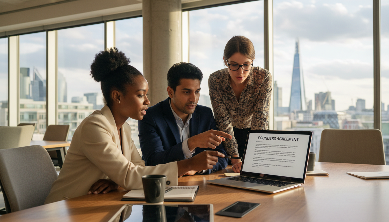 Team discussing startup contract