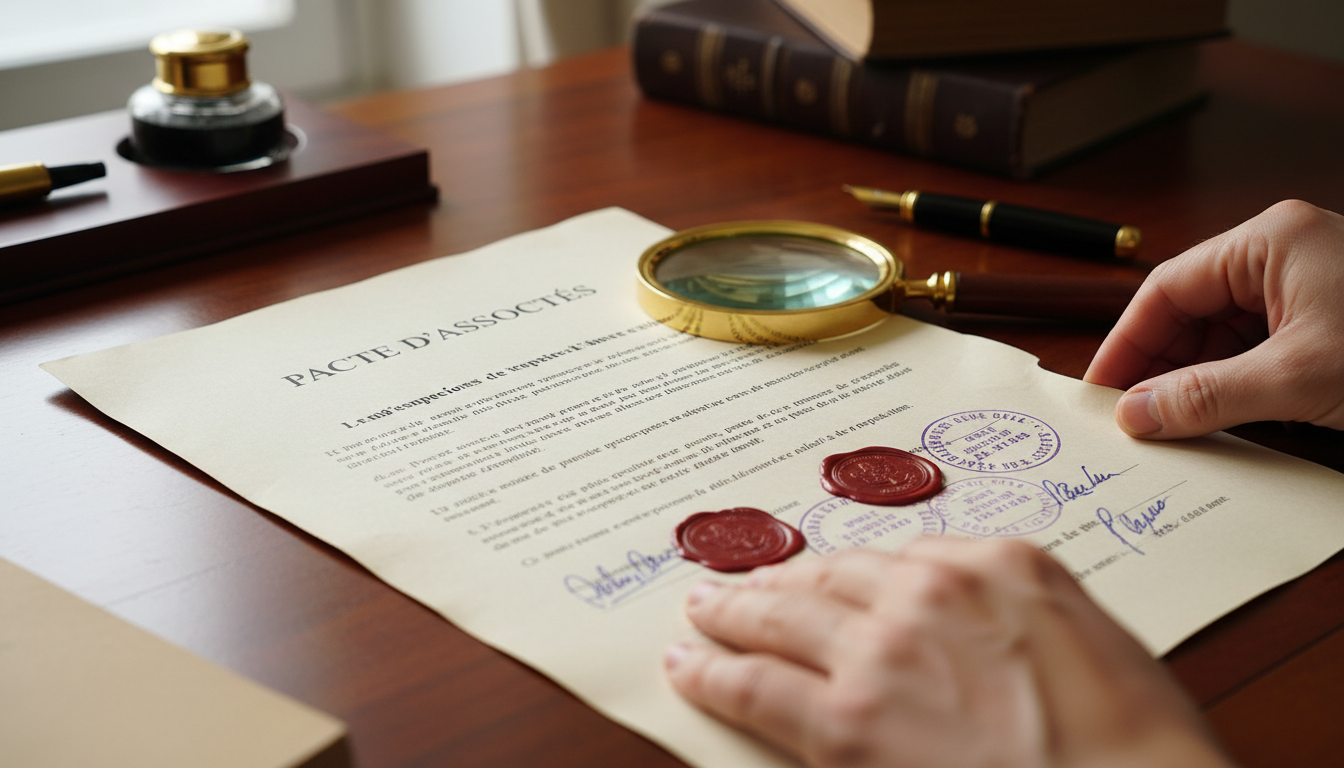 Close-up of stamped French associates pact document