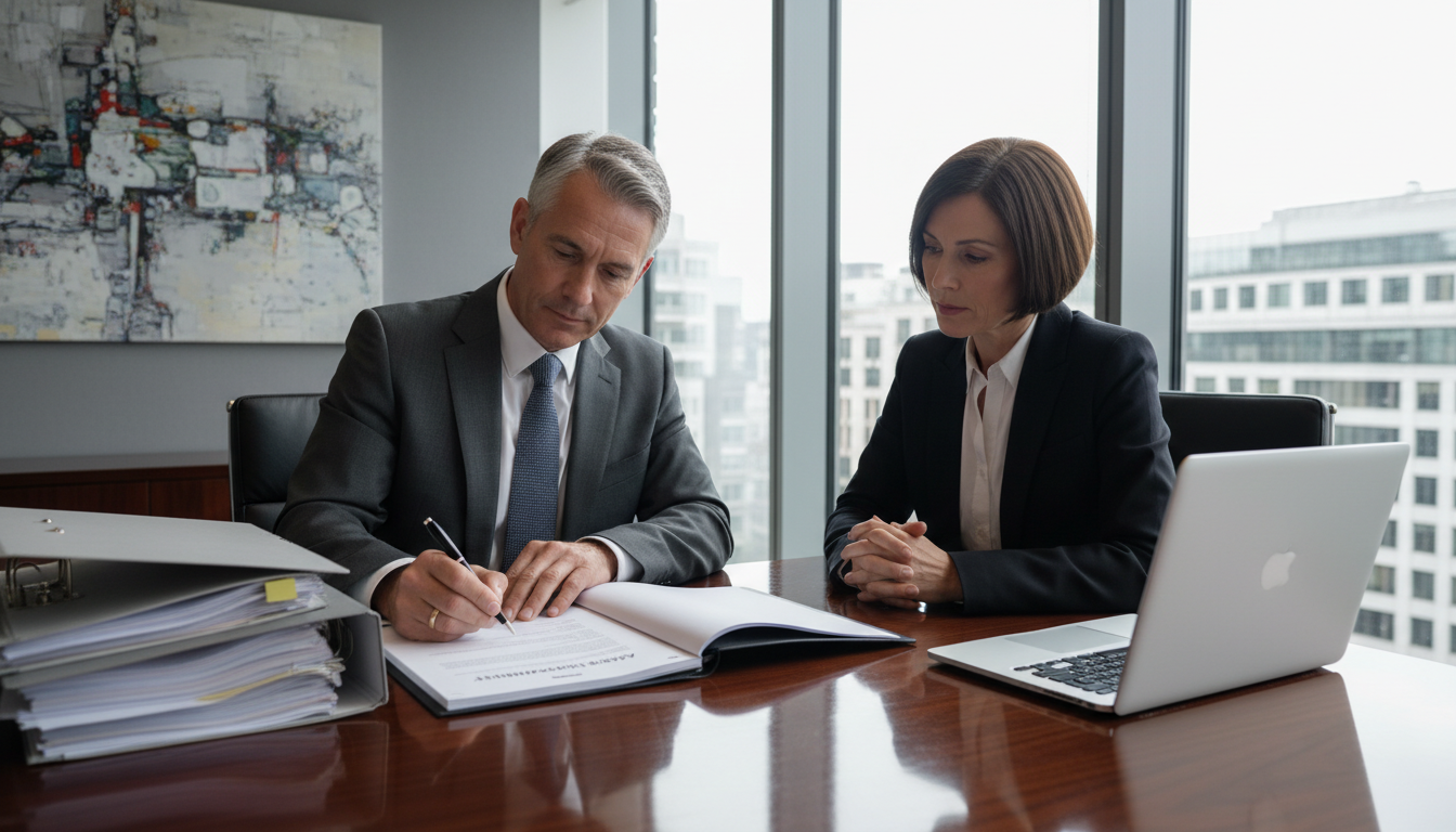 Business professionals signing agreement