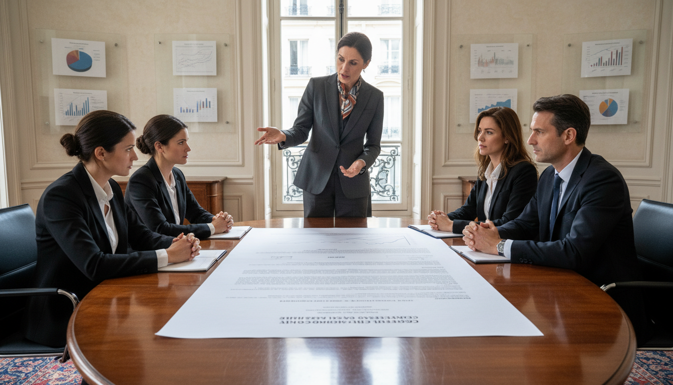 Legal advisor explaining asset cession agreement.