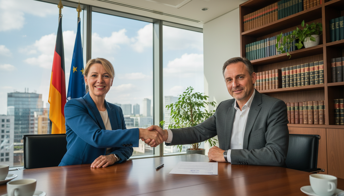 Business handshake over contract