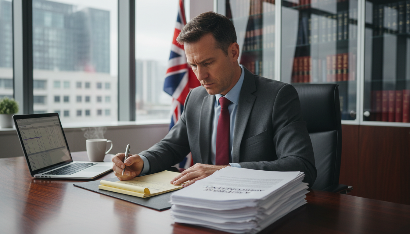 UK lawyer reviewing asset agreement