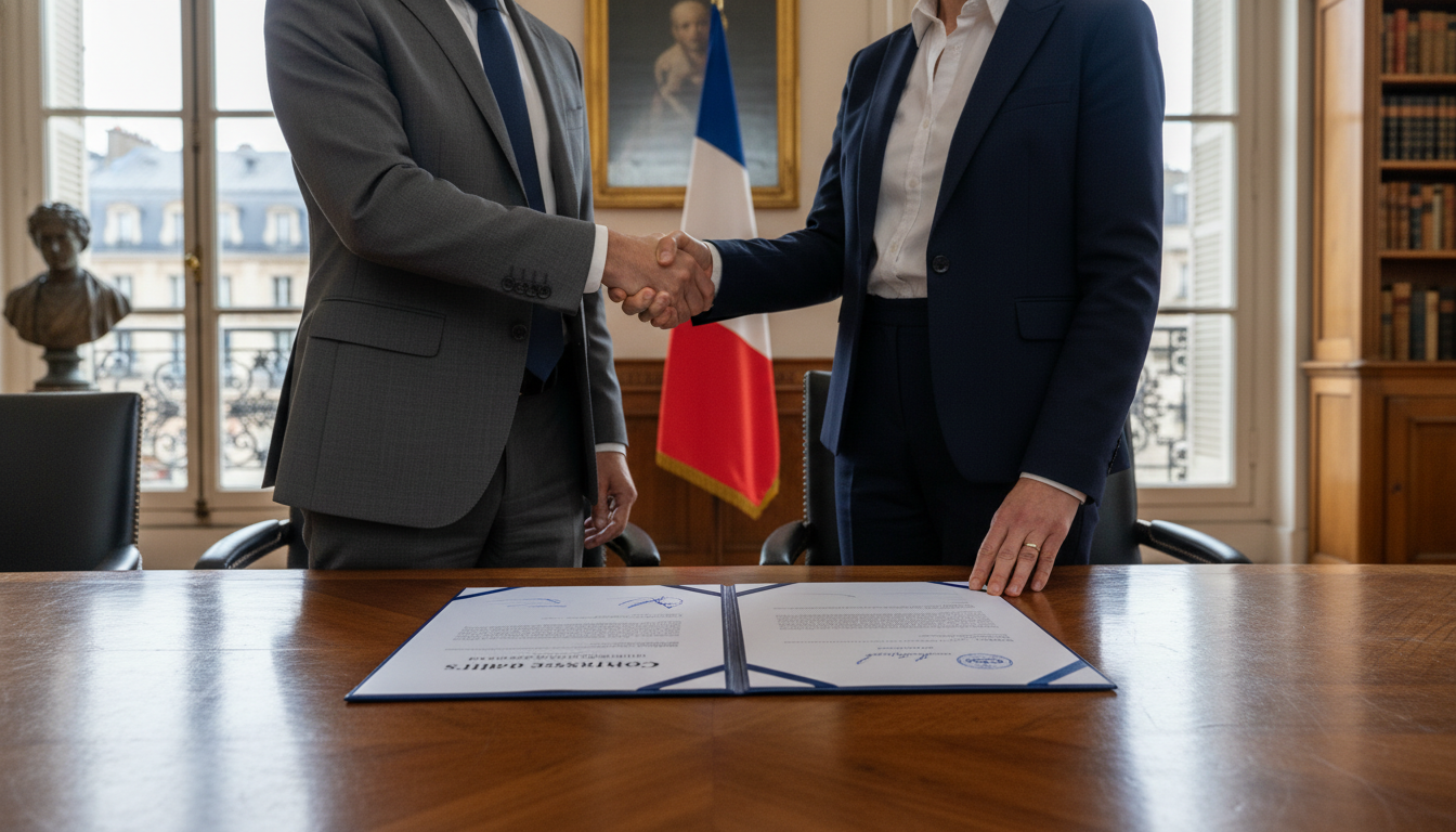 Signing asset cession agreement in France
