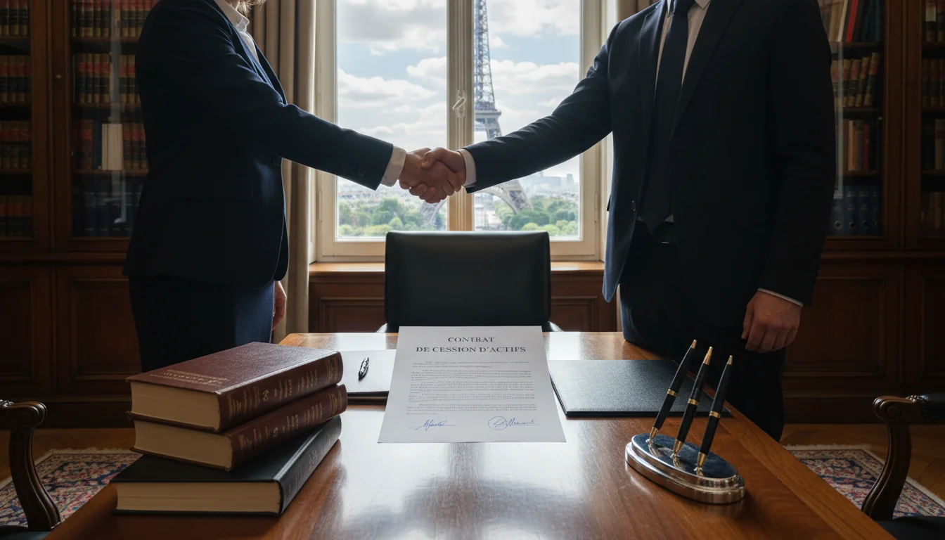 Signing asset cession agreement in France