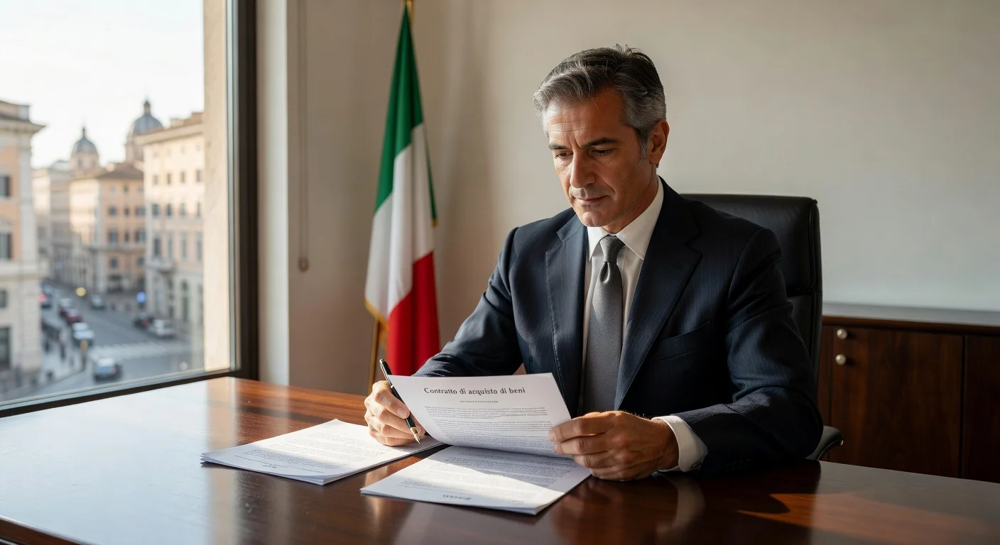 Italian lawyer reviewing purchase contract