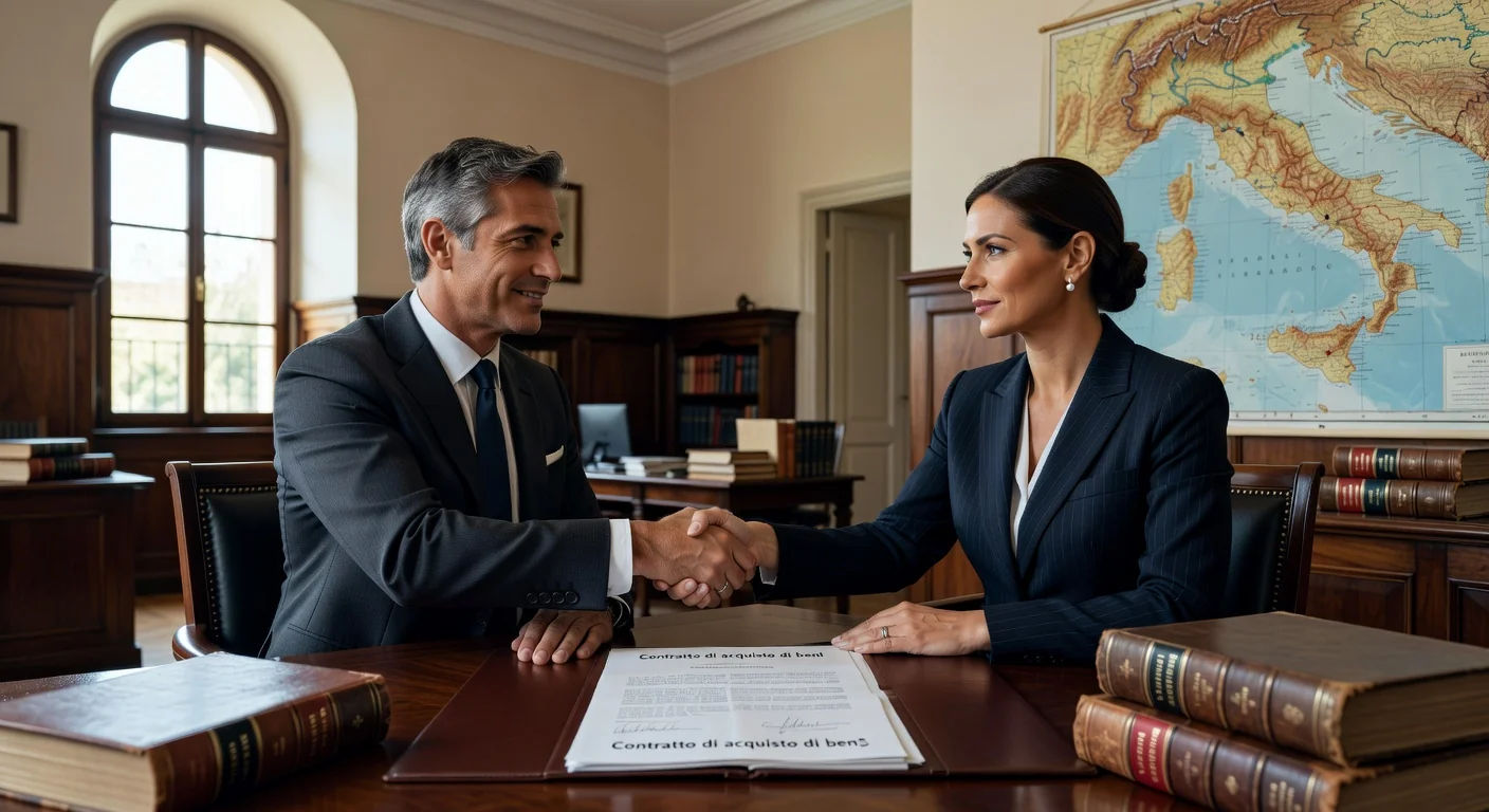 Signing property purchase agreement in Italy