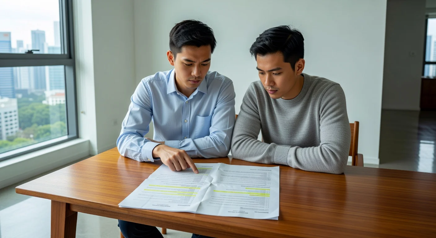 Tenants reviewing tenancy agreement.