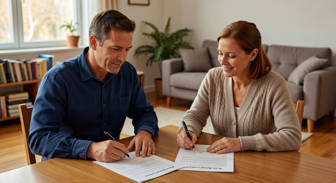 Room rental contract signing scene