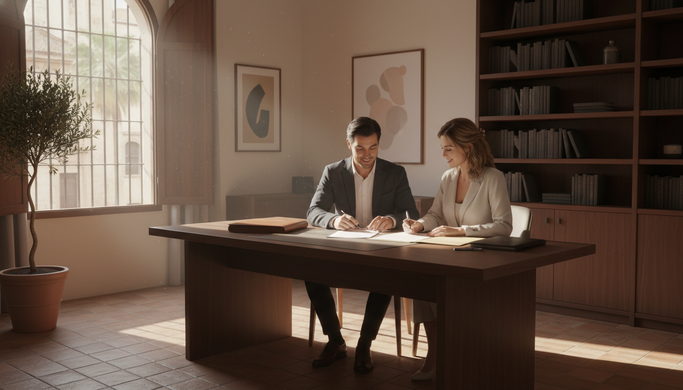 Spanish rental contract signing.