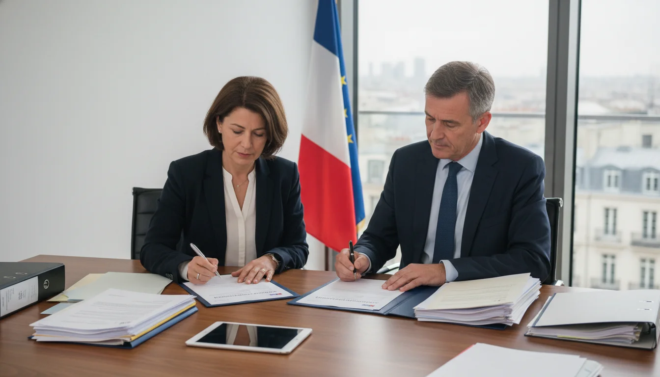 French legal document signing scene