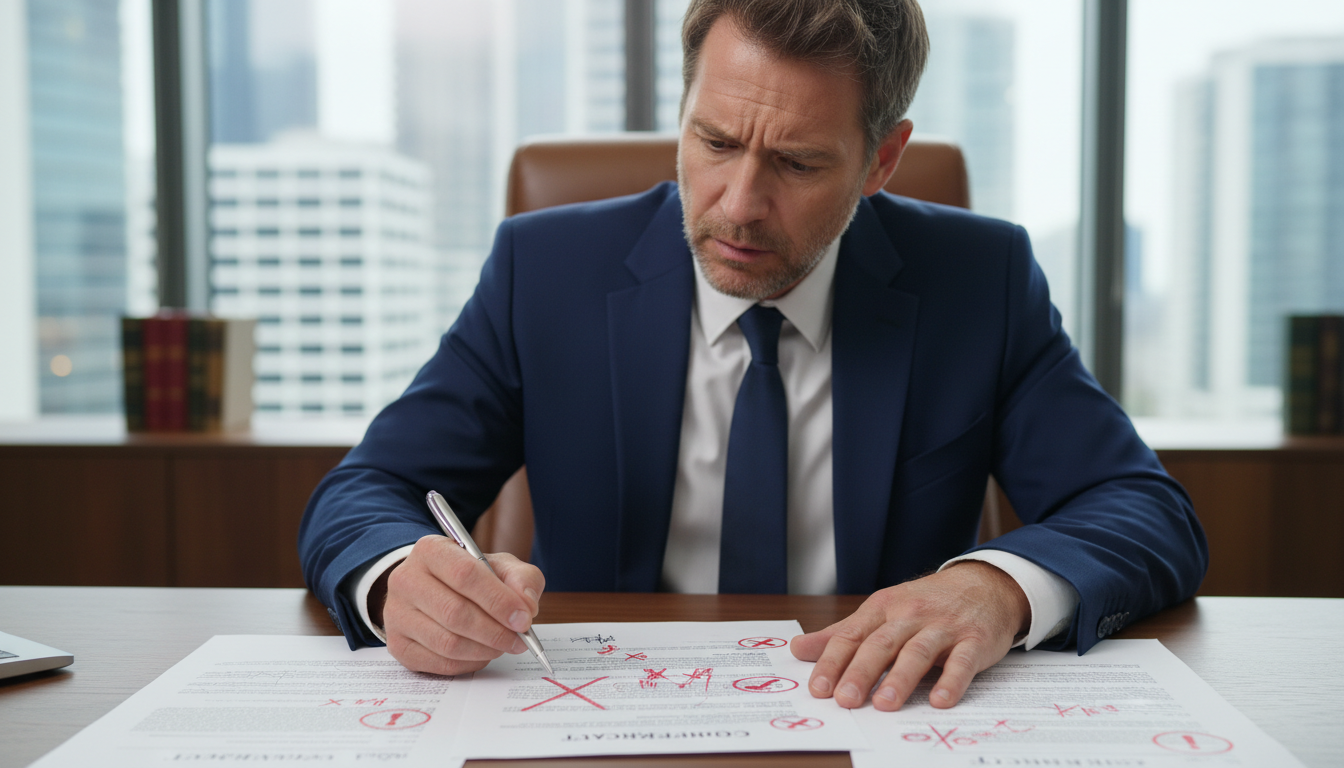 Businessman signing flawed contract