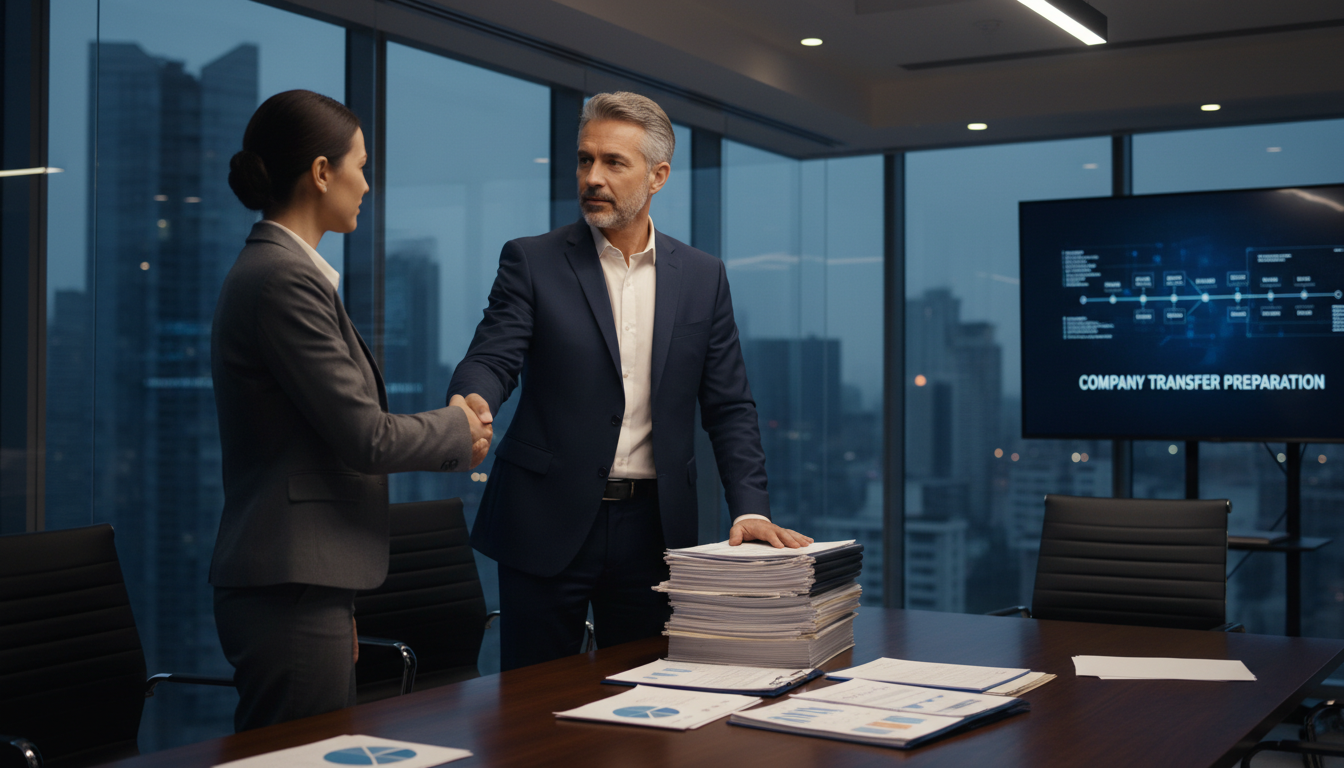 Business owner preparing company handover.