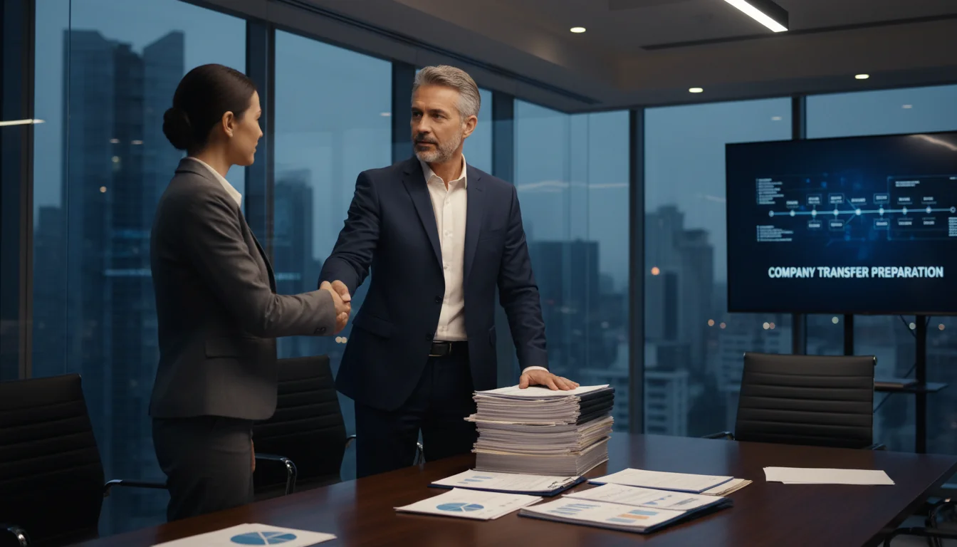 Business owner preparing company handover.