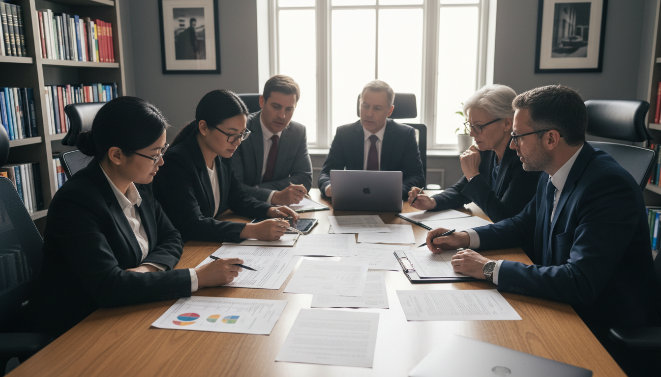 Legal team reviewing contract