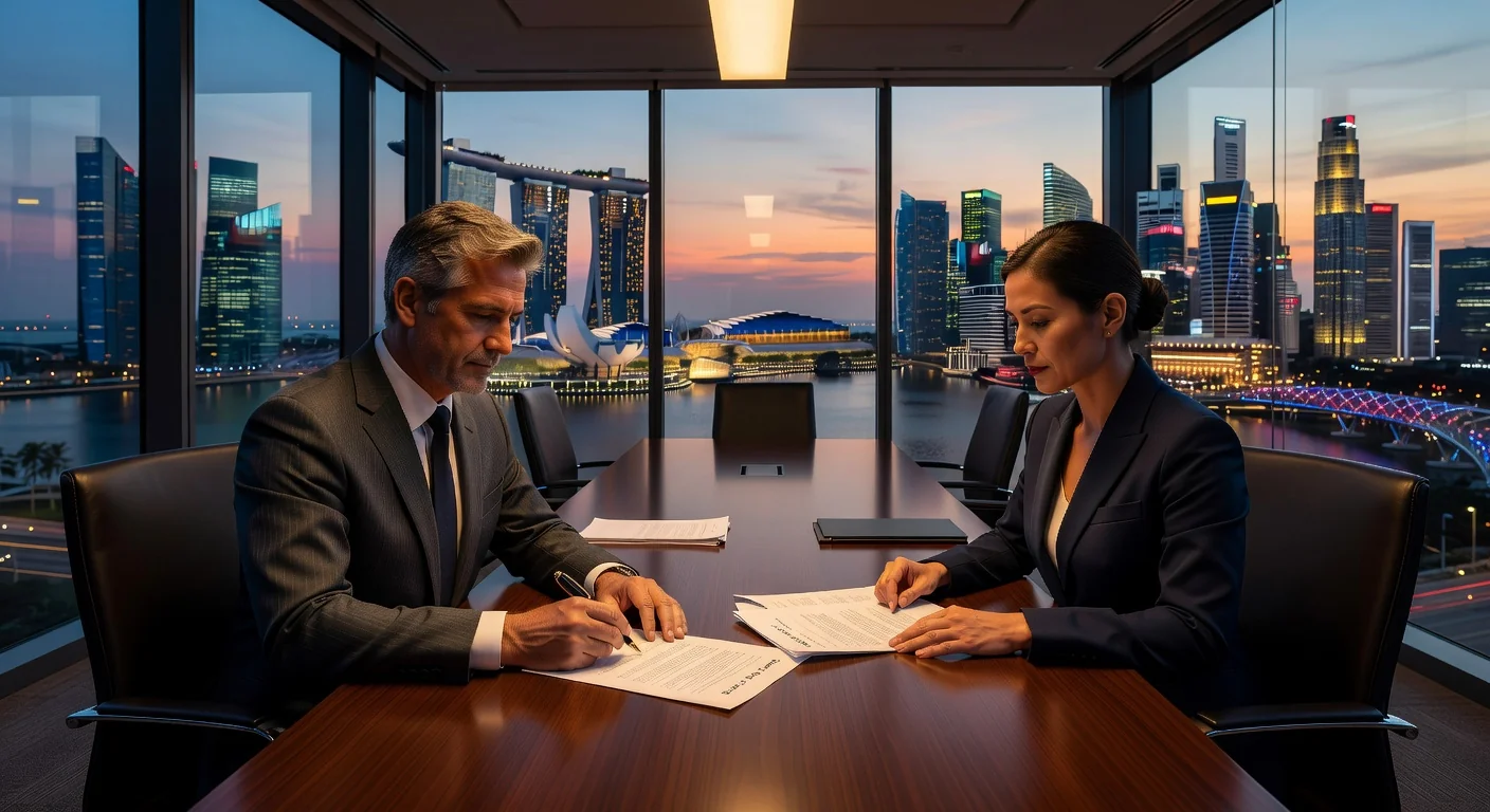 Singapore skyline with contract signing