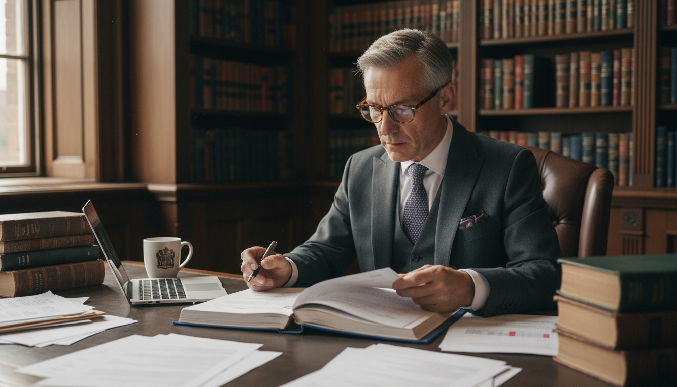 UK lawyer reviewing sale agreement