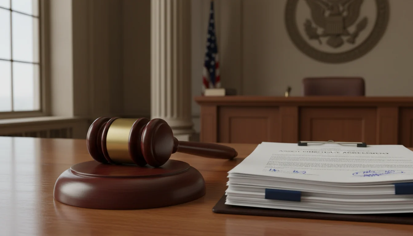 Gavel and legal documents on desk