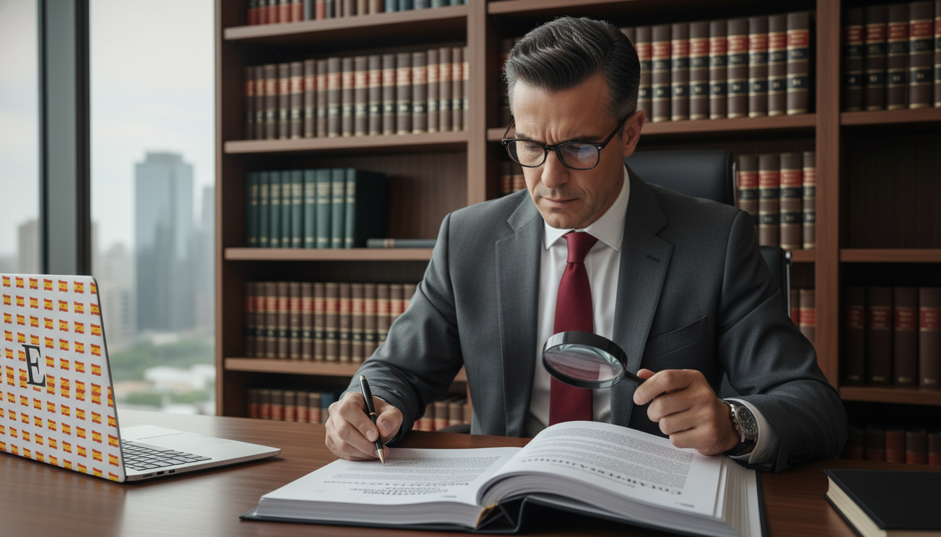 Spanish lawyer reviewing company sale contract