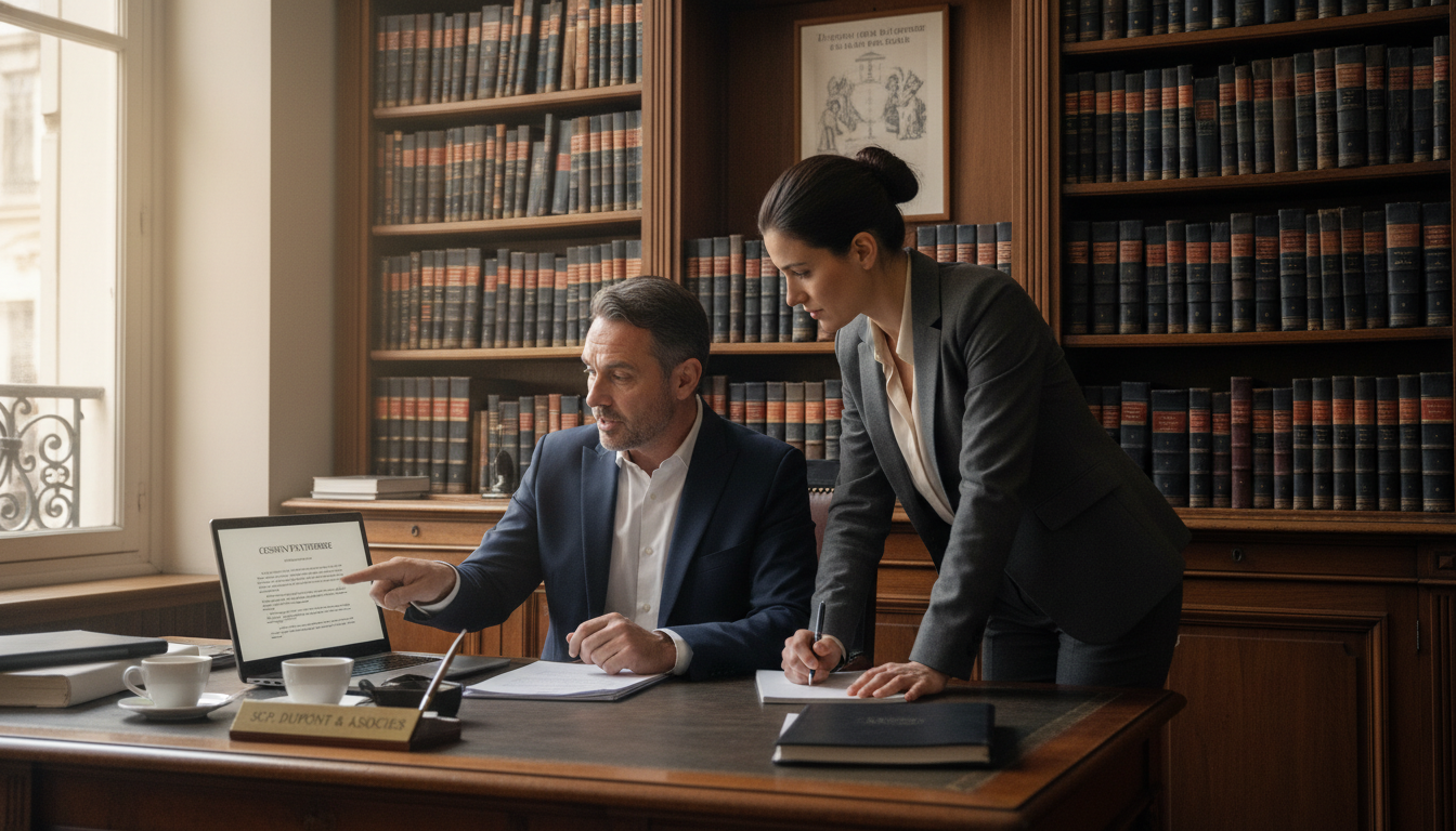 Business owner consulting lawyer on cession