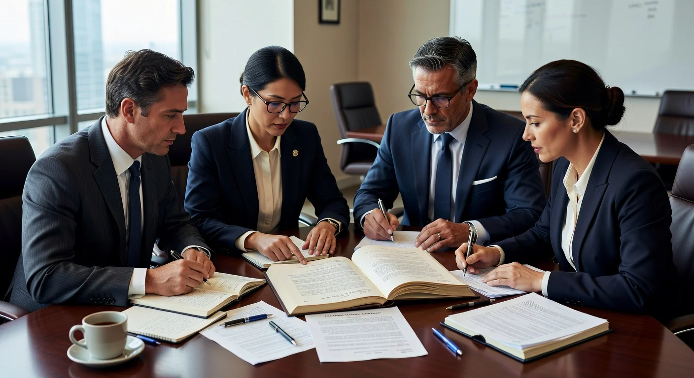 Legal team reviewing trademark transfer contract